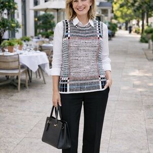 Tory Burch Basketweave Jaquard Knit Sleeveless Vest Sweater